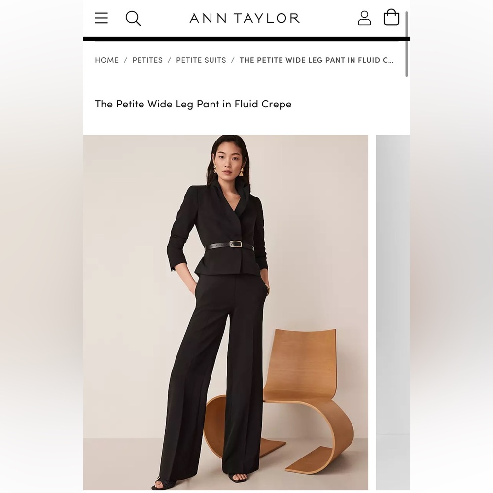 Ann Taylor Black Crepe Pant Suit 2P Petite